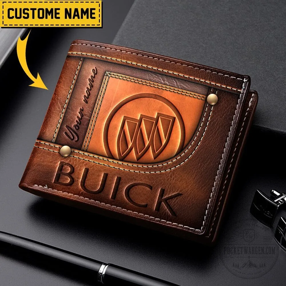 Buick Logo Custom Name Brown Leather Wallet for Men 3 Buick Logo Custom Name Brown Leather Wallet for Men