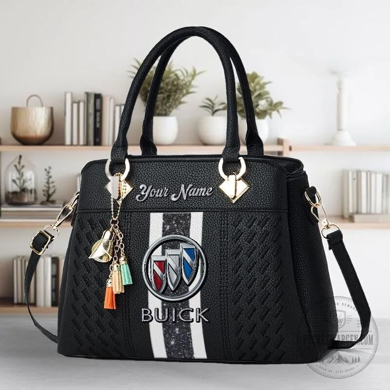 Buick Car Logo Custom Name Black Leather Handbag for Women 2 Buick Car Logo Custom Name Black Leather Handbag for Women