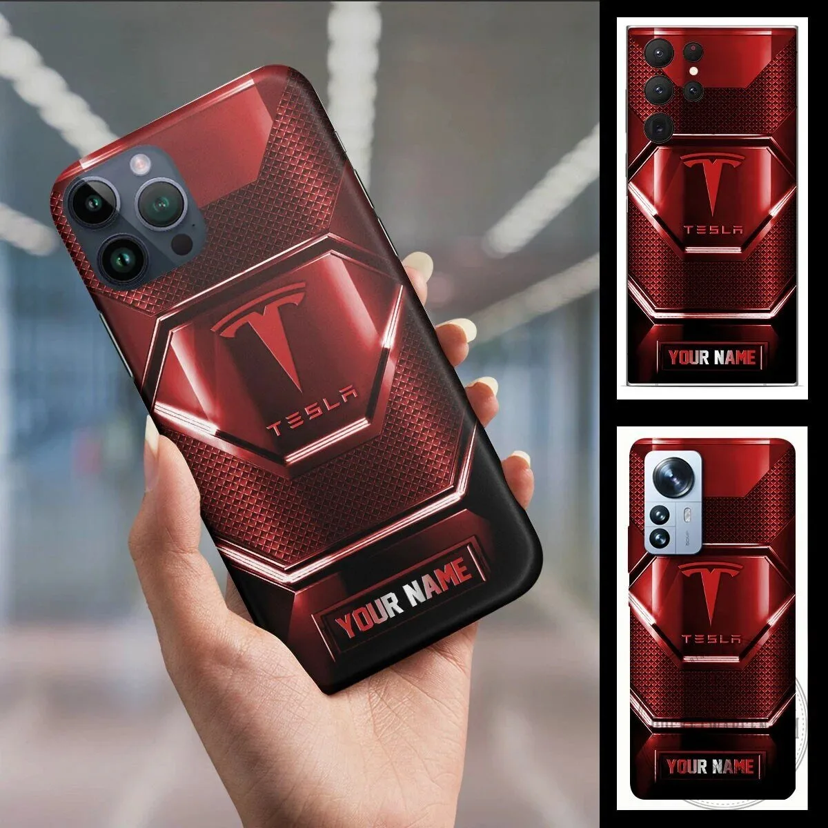 Tesla Red Metallic Custom Name Phone Case for iPhone and Android Models 1 Tesla Red Metallic Custom Name Phone Case for iPhone and Android Models