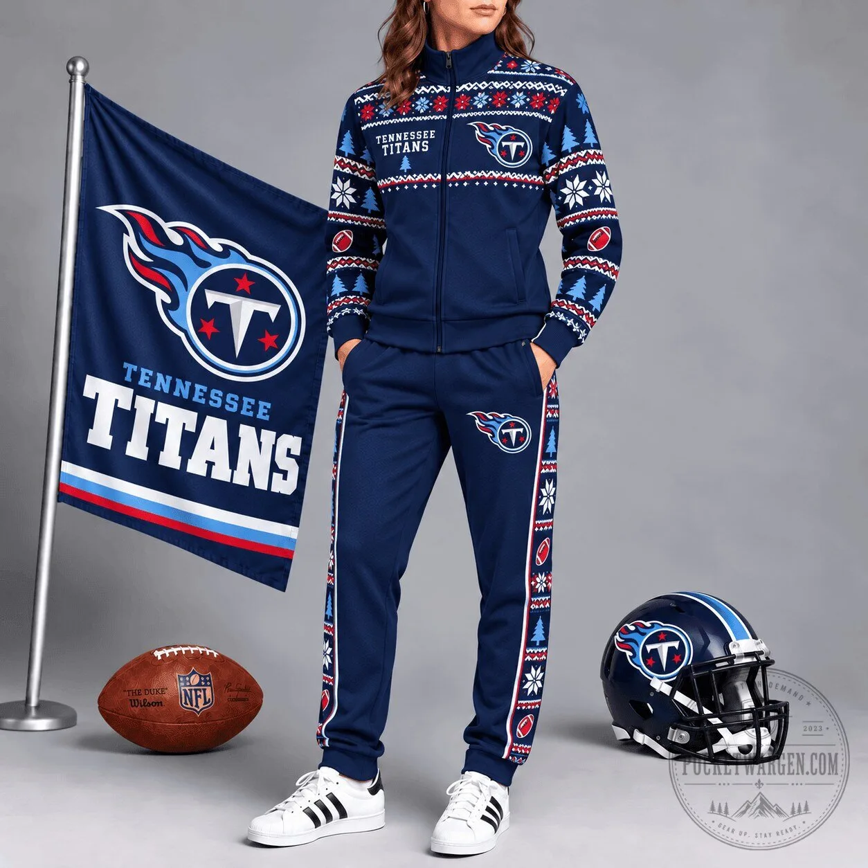 Tennessee Titans Christmas Ugly Sweater Style Holiday Full-Zip Tracksuit Jacket