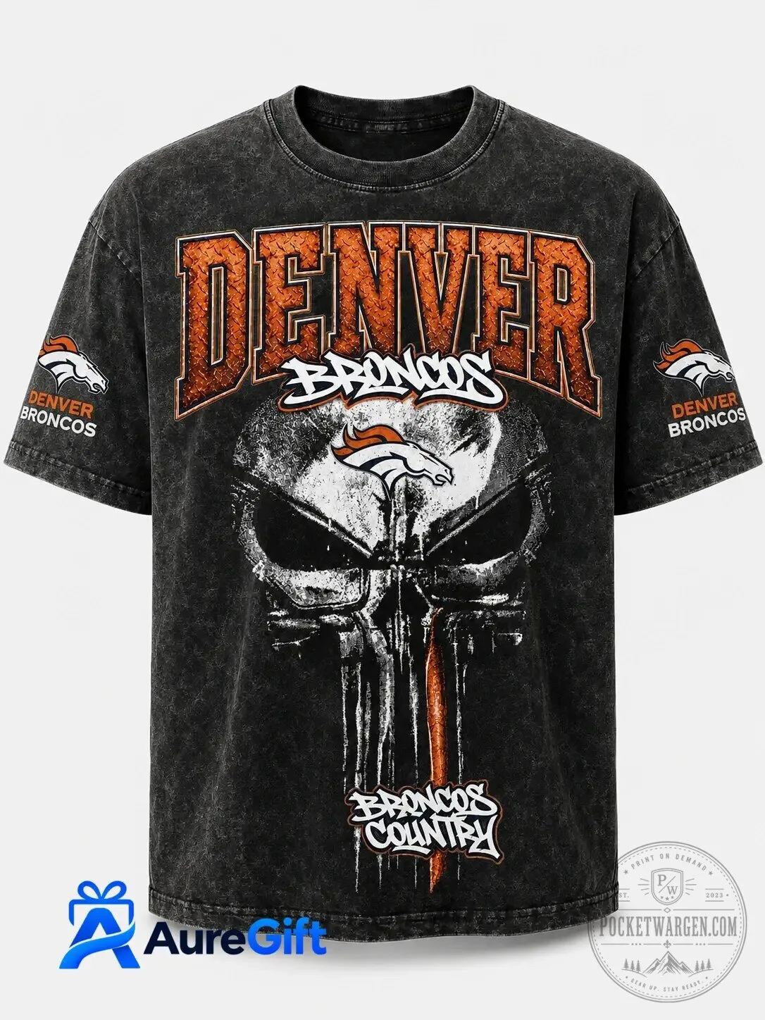 Denver Broncos Skull Graphic Washed Black Short Sleeve T-Shirt 2 Denver Broncos Skull Graphic Washed Black Short Sleeve T-Shirt