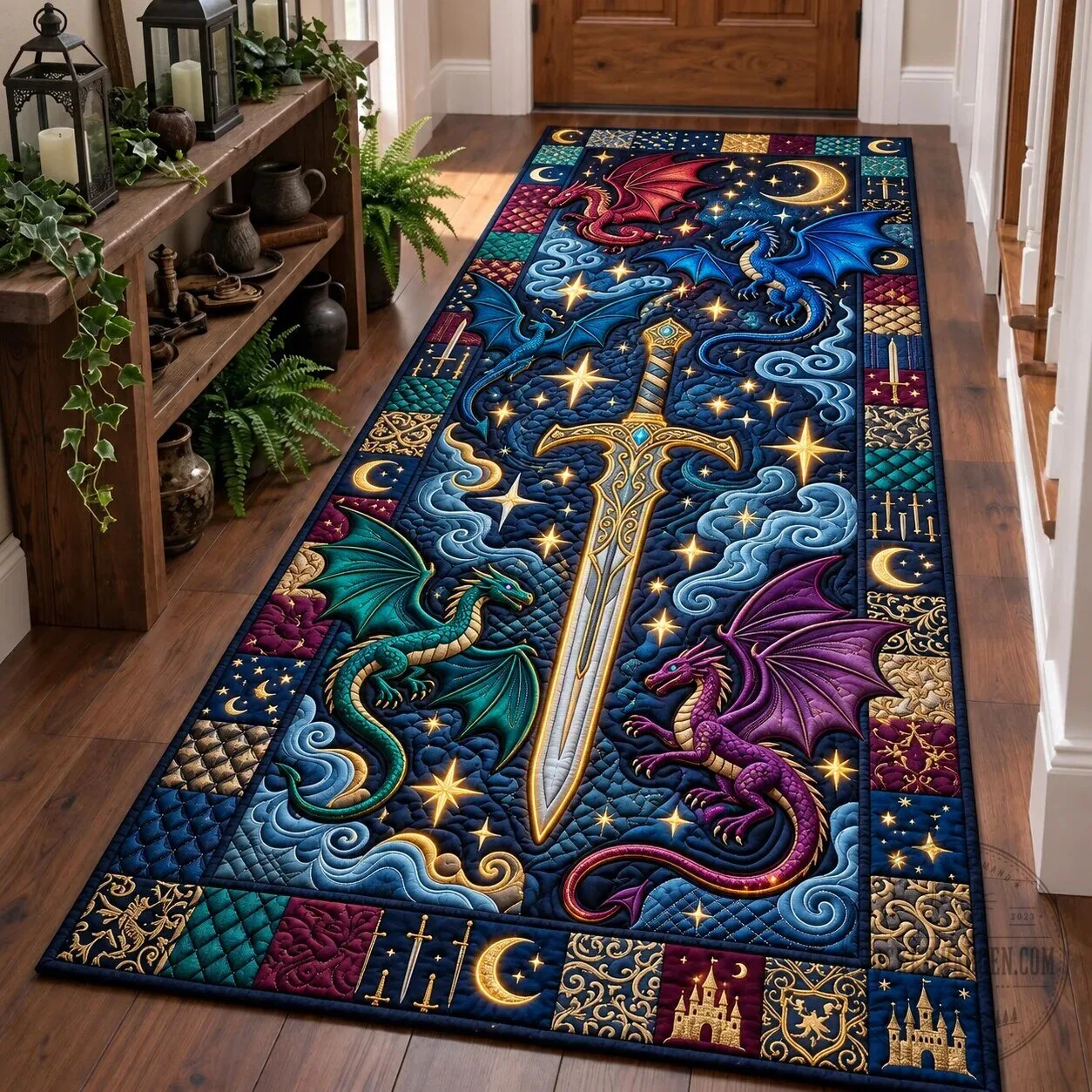 Fantasy Dragon Sword Quilted Pattern Hallway Runner Rug 6 Fantasy Dragon Sword Quilted Pattern Hallway Runner Rug