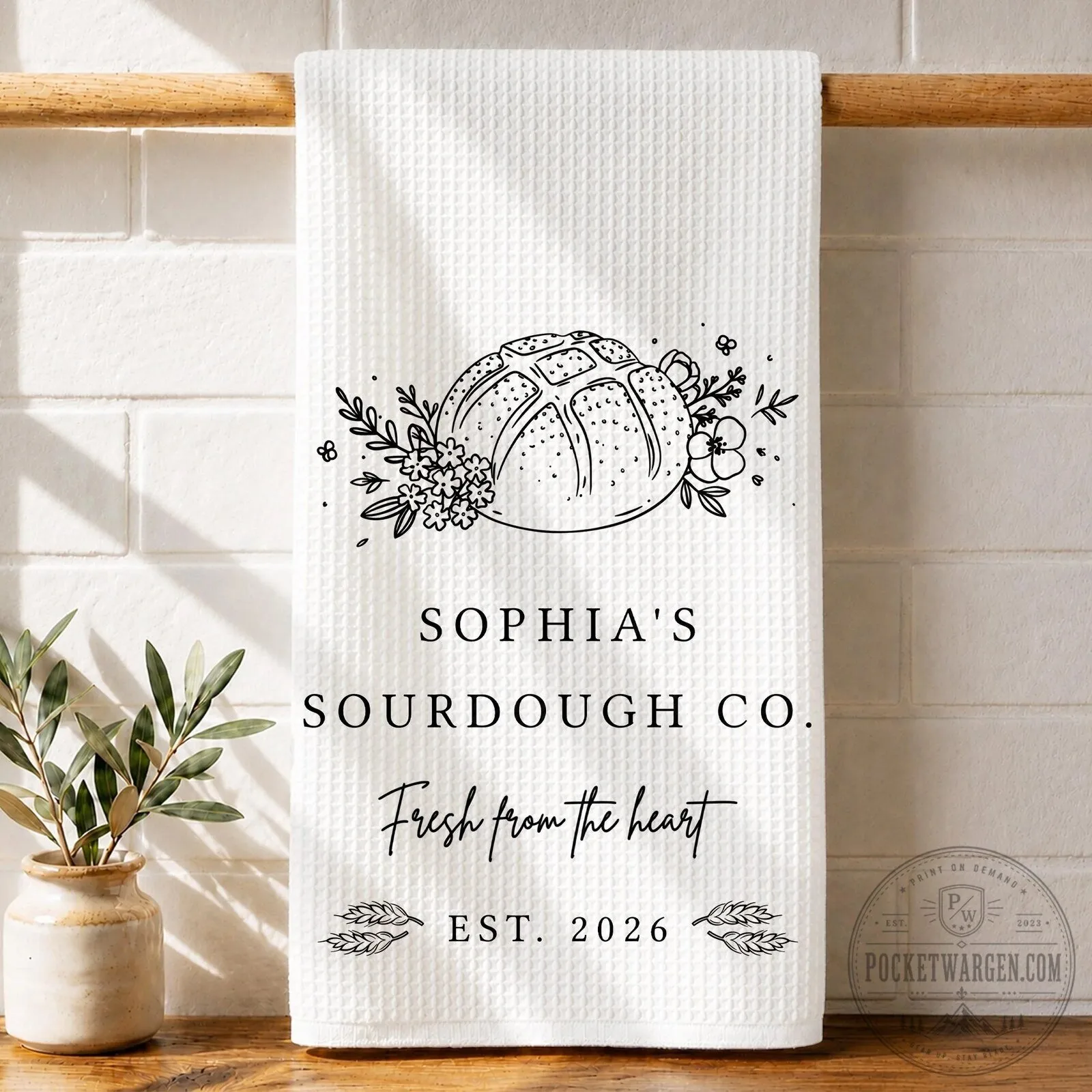 Personalized Sourdough Co. Fresh From The Heart Kitchen Towel, Custom Baker Gift
