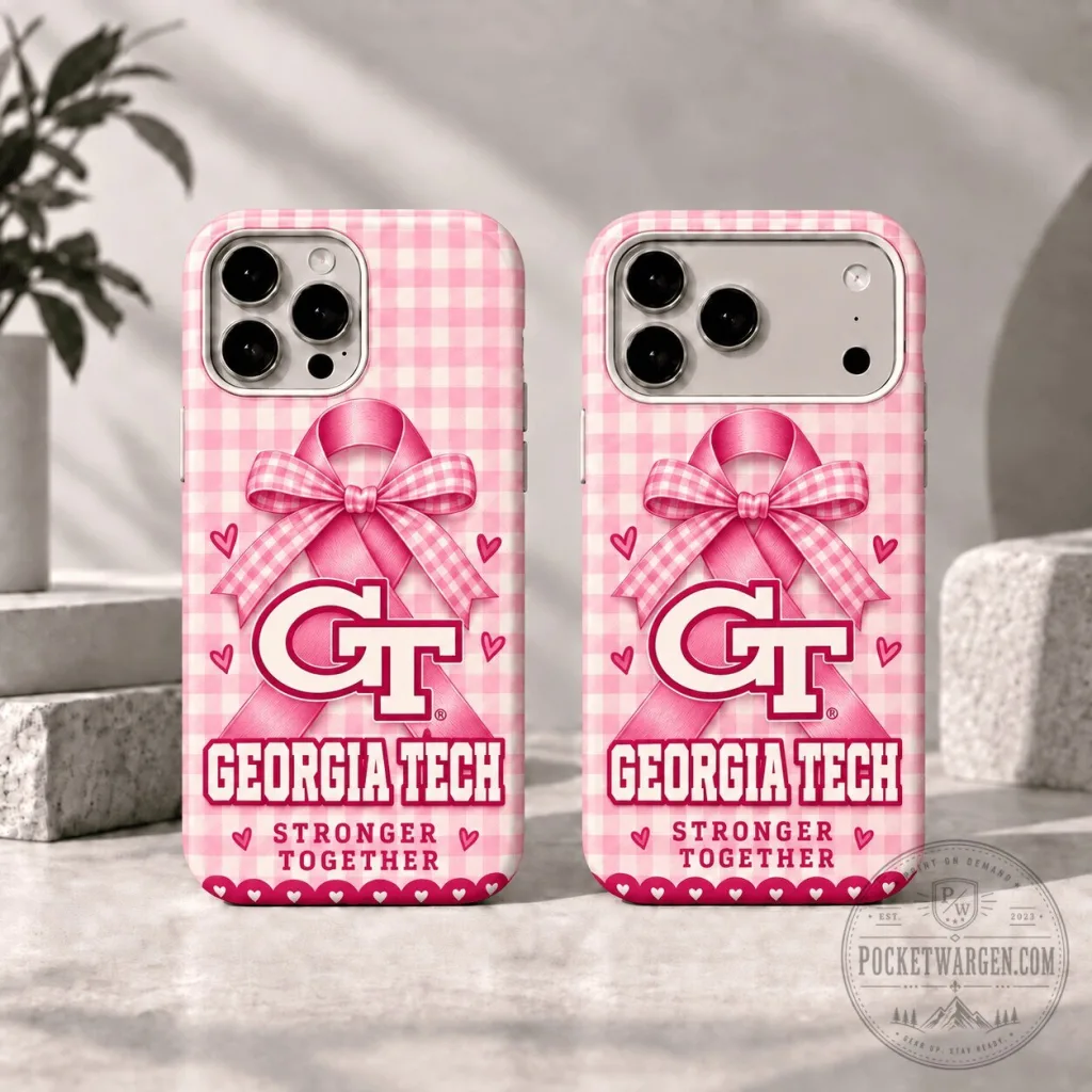 Georgia Tech Yellow Jackets Breast Cancer Awareness Pink Gingham Phone Case Georgia Tech Yellow Jackets Breast Cancer Awareness Pink Gingham Phone Case
