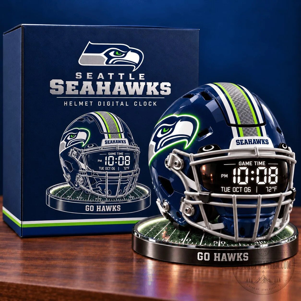 Seattle Seahawks Football Helmet Digital Clock with Game Time Display 1 Seattle Seahawks Football Helmet Digital Clock with Game Time Display