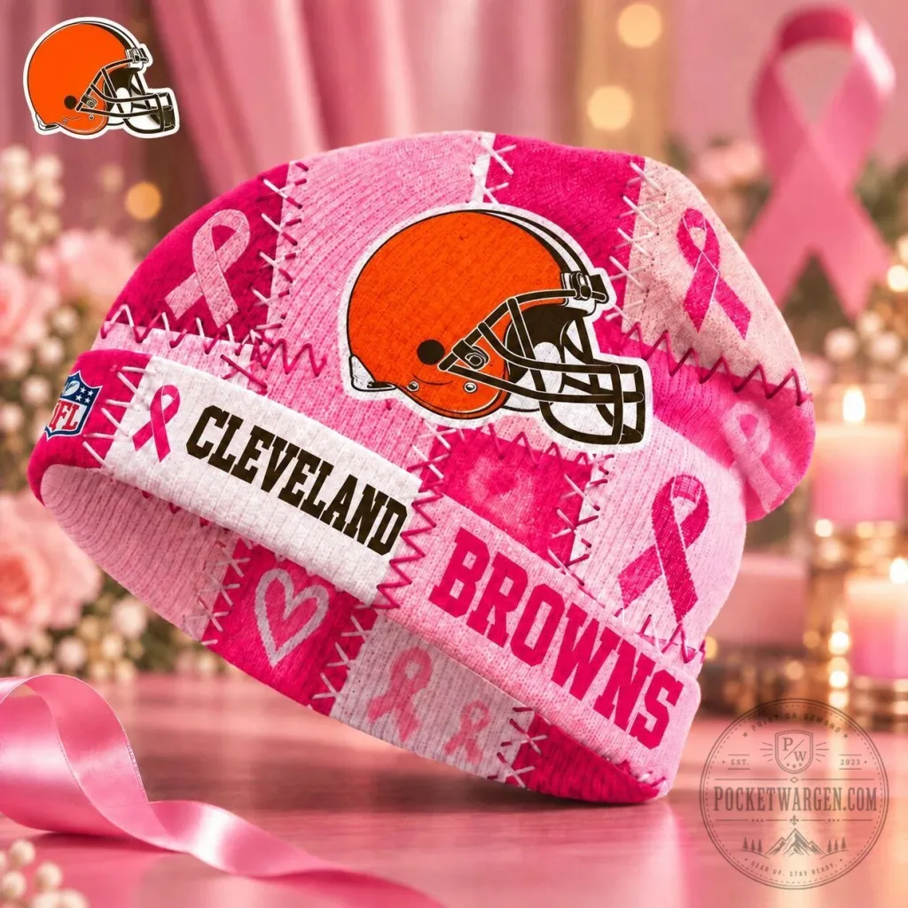Cleveland Browns Breast Cancer Awareness Pink Ribbon NFL Football Beanie Hat Cleveland Browns Breast Cancer Awareness Pink Ribbon NFL Football Beanie Hat