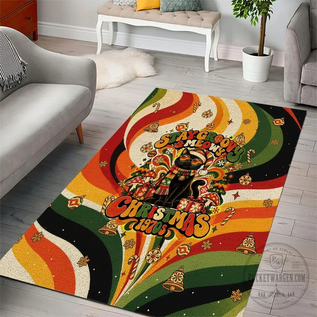 Stay Groovy And Meows Christmas 1970s Black Cat Vintage Retro Holiday Rug 10 Stay Groovy And Meows Christmas 1970s Black Cat Vintage Retro Holiday Rug