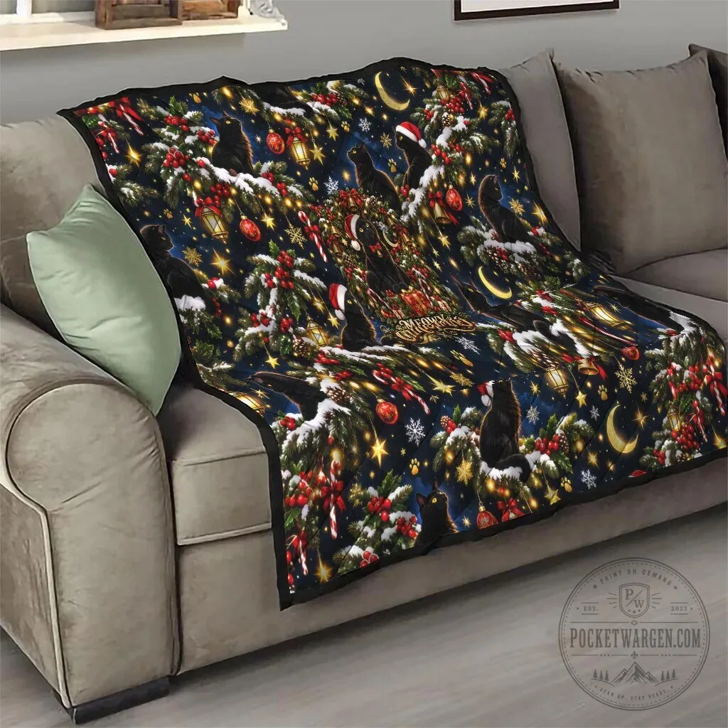 Black Cat Meowy Christmas Tree Snow Stars Holiday Pattern Art Quilt 18 Black Cat Meowy Christmas Tree Snow Stars Holiday Pattern Art Quilt