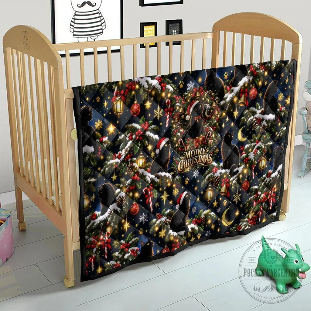Black Cat Meowy Christmas Tree Snow Stars Holiday Pattern Art Quilt 19 Black Cat Meowy Christmas Tree Snow Stars Holiday Pattern Art Quilt