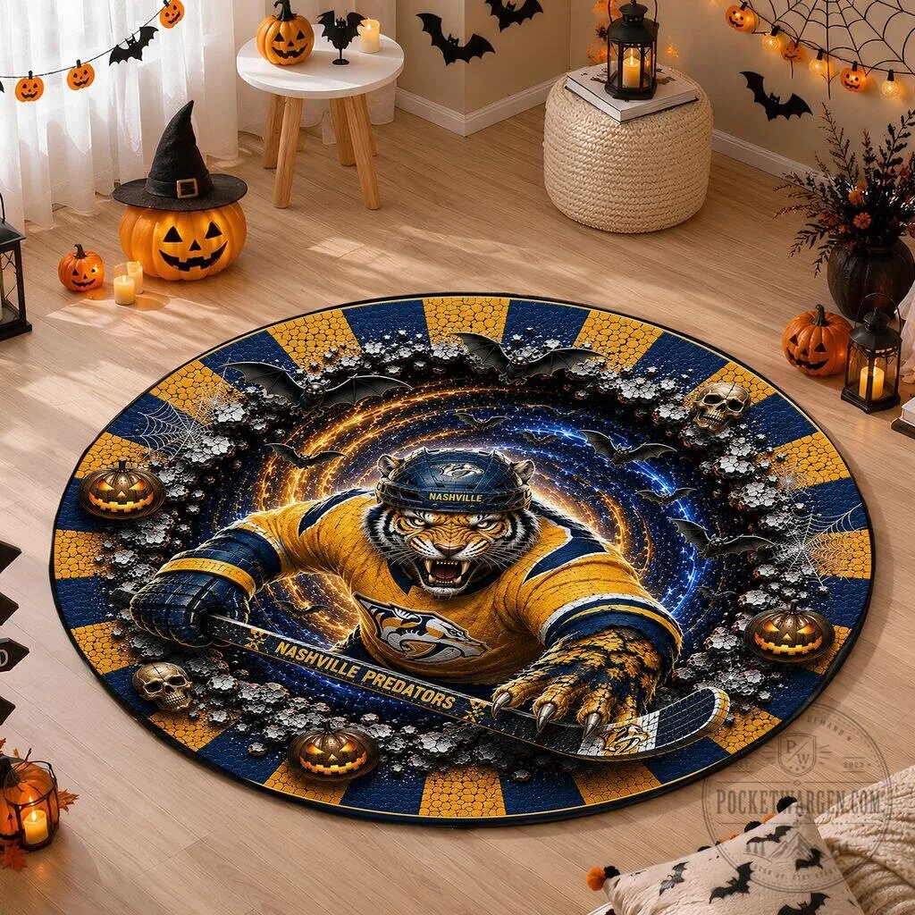 Nashville Predators Halloween Tiger Hockey Player Round Area Rug 5 Nashville Predators Halloween Tiger Hockey Player Round Area Rug
