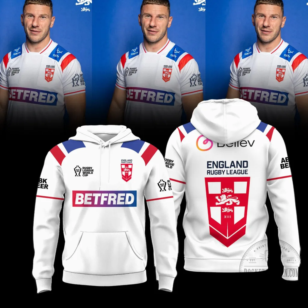 England Rugby League World Cup 2026 White Team Fan Hoodie England Rugby League World Cup 2026 White Team Fan Hoodie