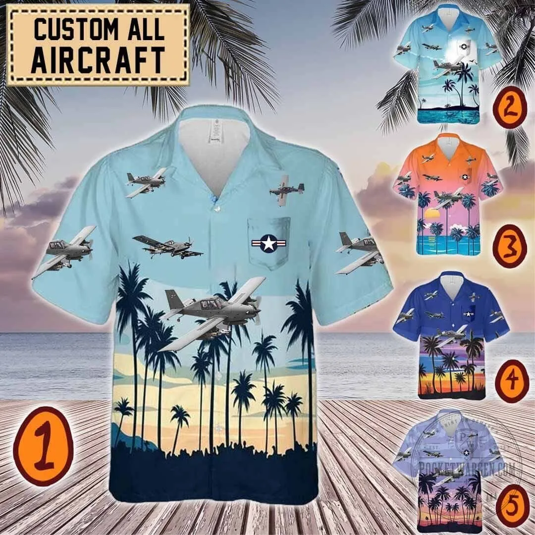 OA-1K Sky Warden Aircraft Hawaiian Shirt with Palm Trees and Ocean View