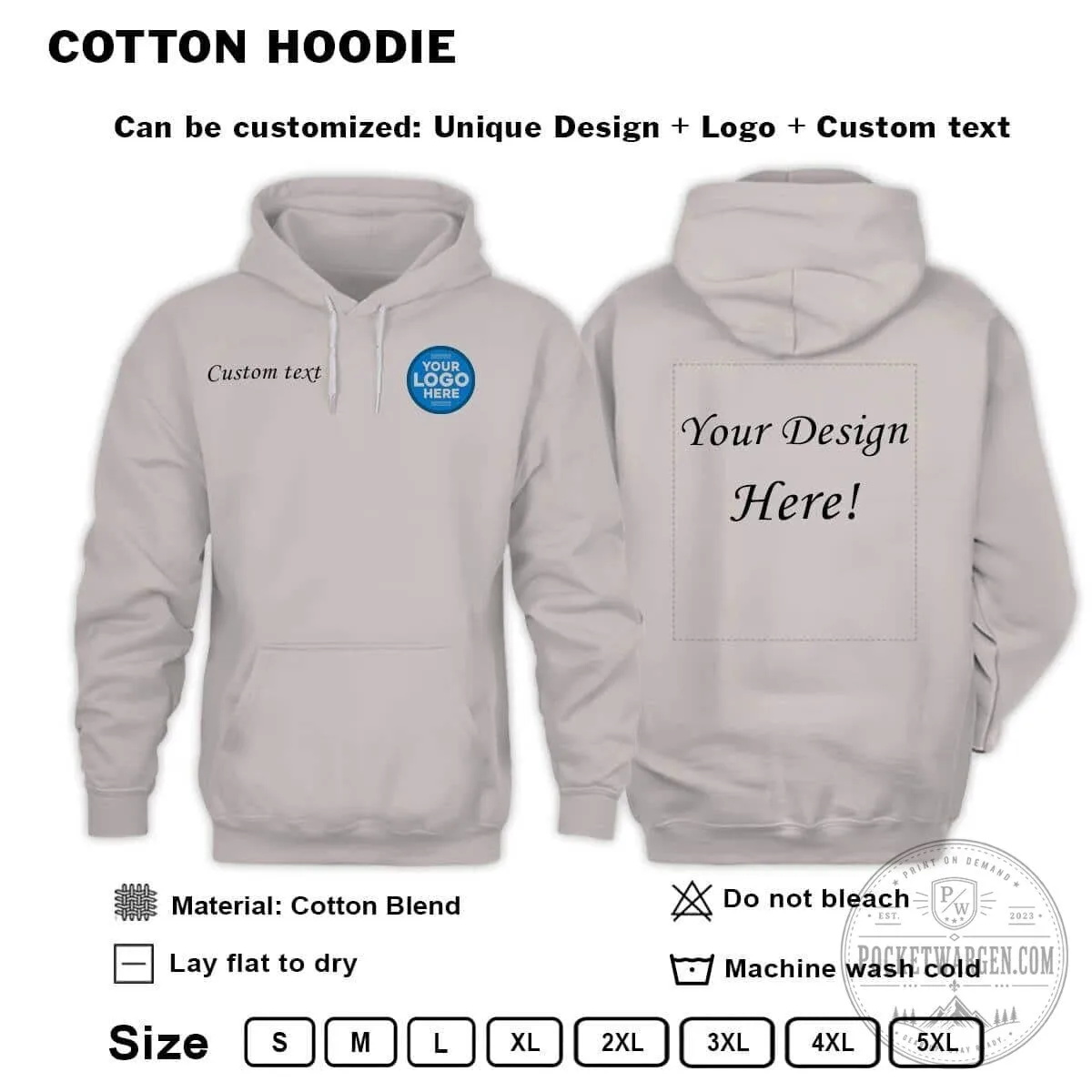 Customizable Cotton Blend Hoodie with Personalized Design and Text Options
