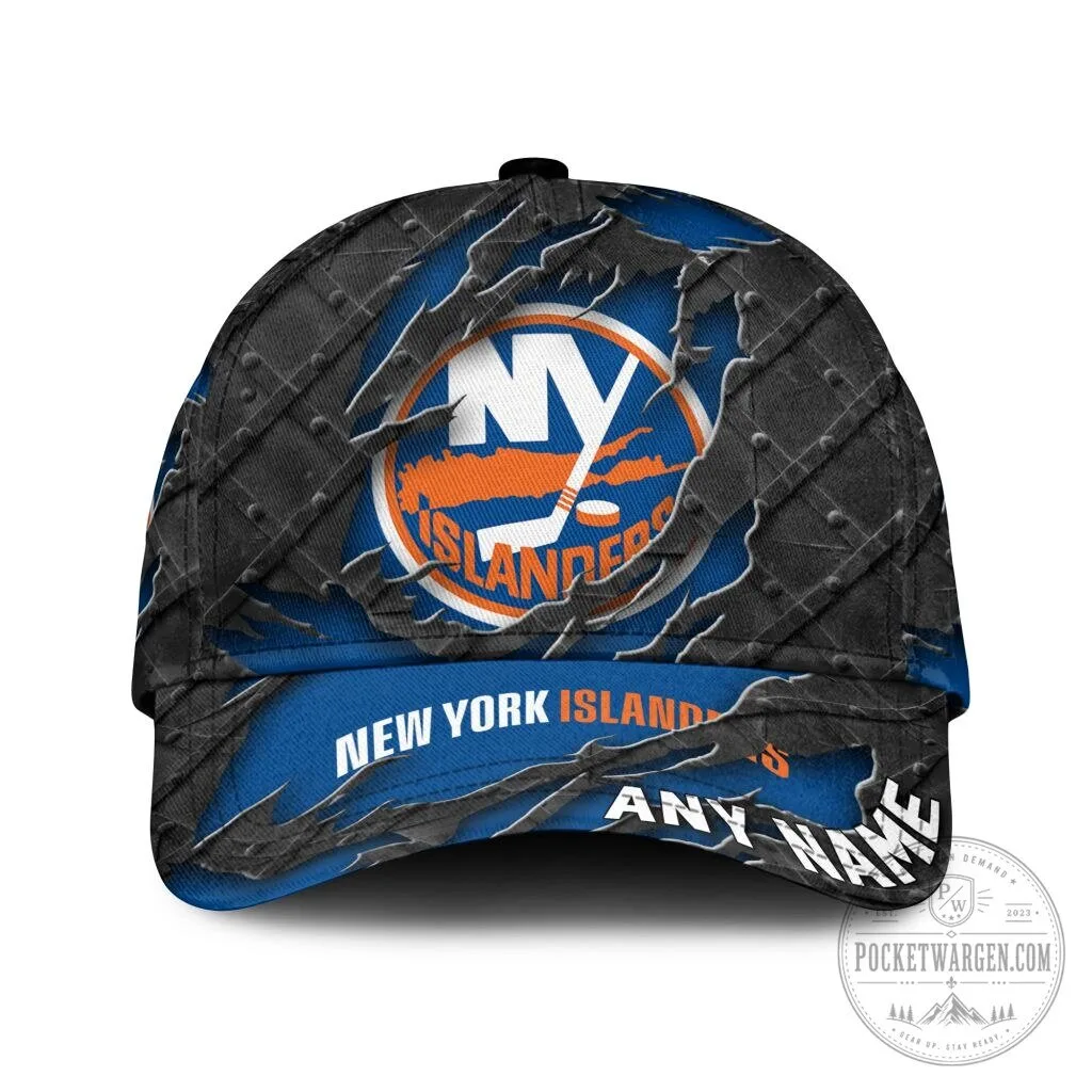 New York Islanders Personalized Black Metal Design Classic Cap