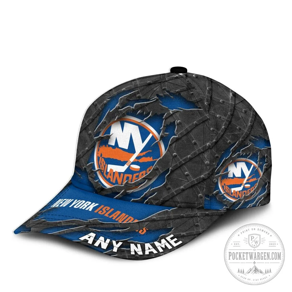 New York Islanders Personalized Black Metal Design Classic Cap 9 New York Islanders Personalized Black Metal Design Classic Cap