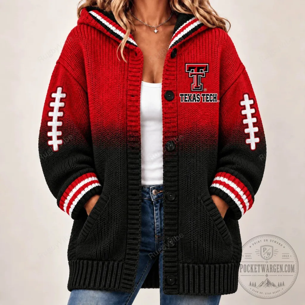Texas Tech Red Raiders Football Oversized Knit Cardigan Hoodie Texas Tech Red Raiders Football Oversized Knit Cardigan Hoodie
