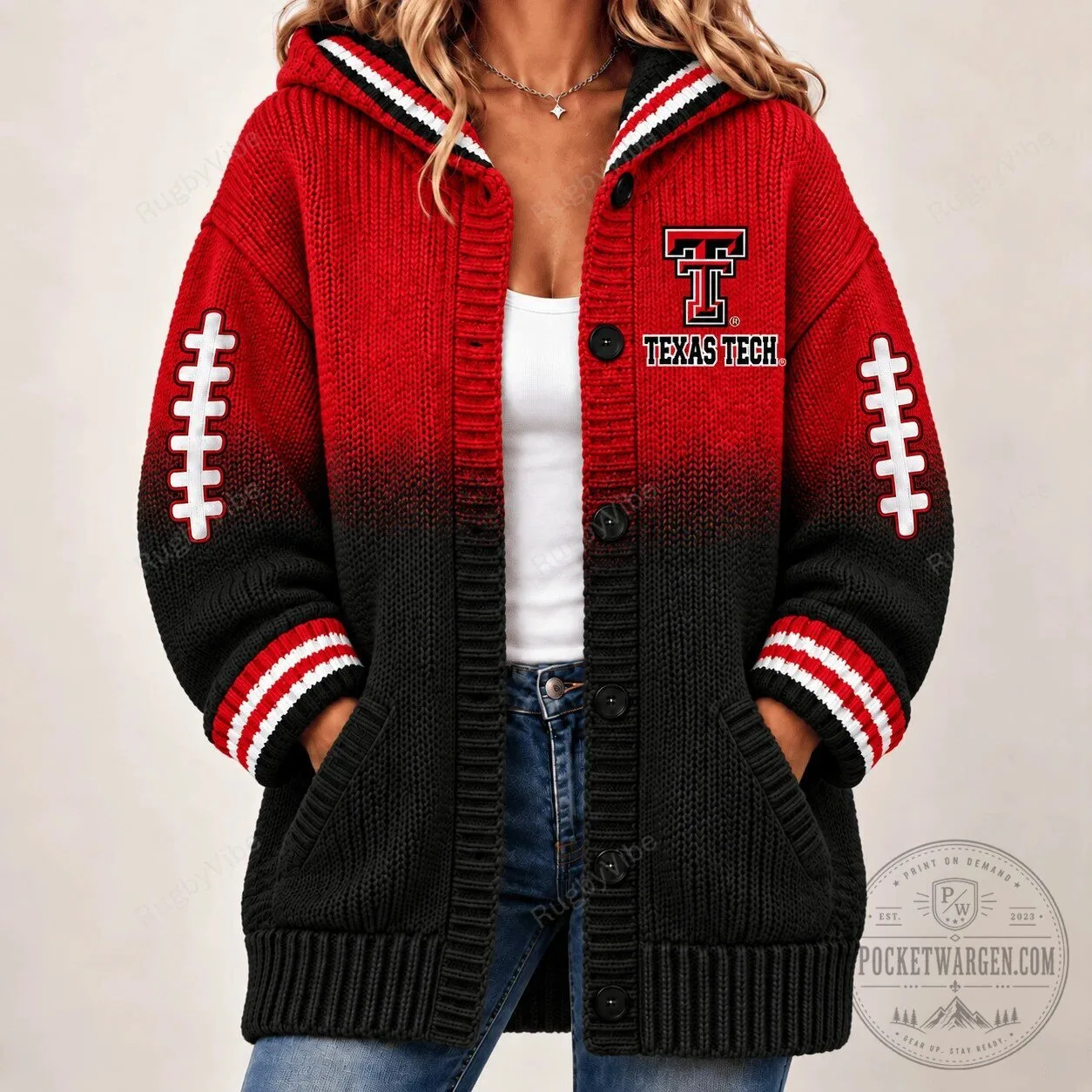 Texas Tech Red Raiders Football Oversized Knit Cardigan Hoodie