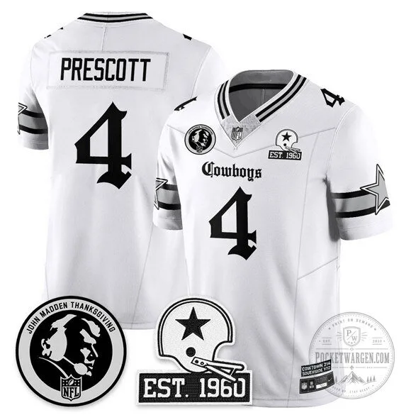 Dallas Cowboys Football Dak Prescott White John Madden Commemorative Jersey