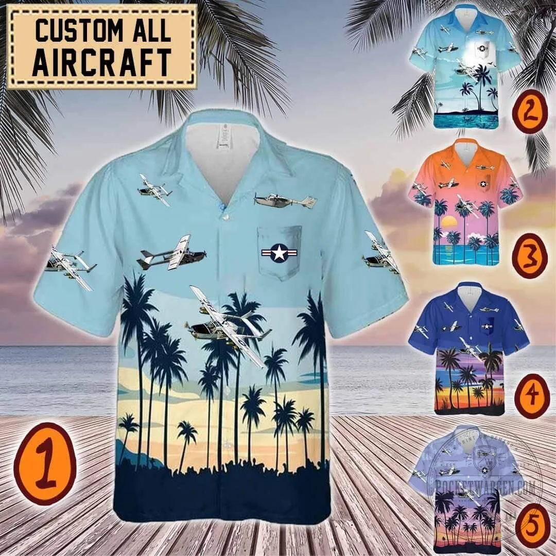 O-2 Skymaster Aircraft Tropical Beach Palm Trees Hawaiian Shirt