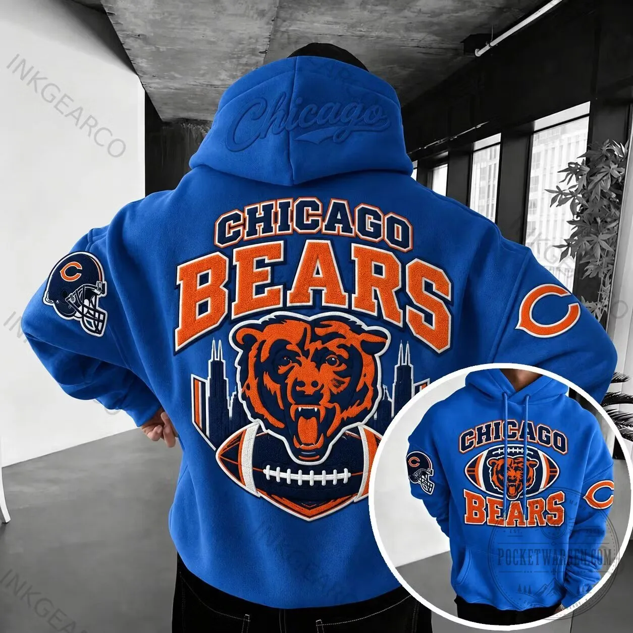 Chicago Bears NFL Football Team Logo Blue Pullover Hoodie for Men