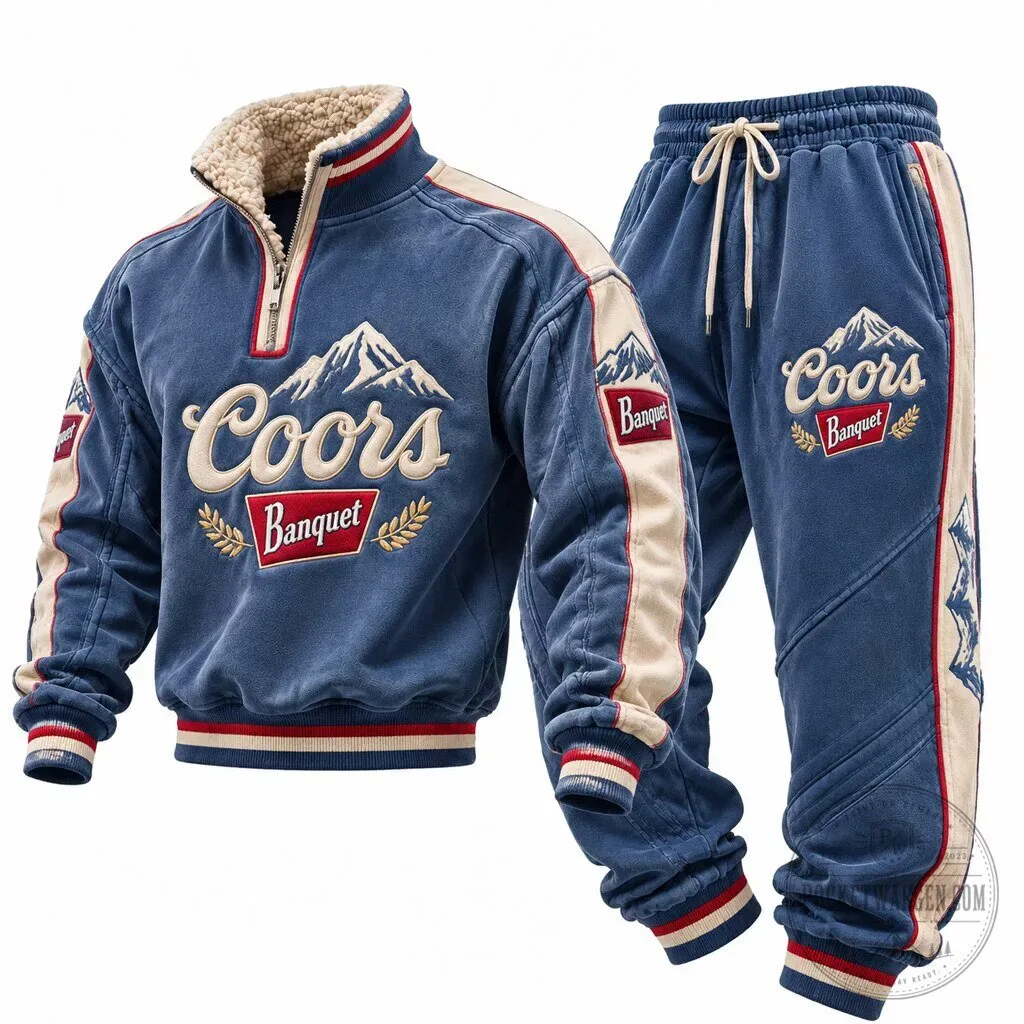 Coors Banquet Beer Vintage Blue Quarter Zip Sweatshirt and Jogger Pants Set