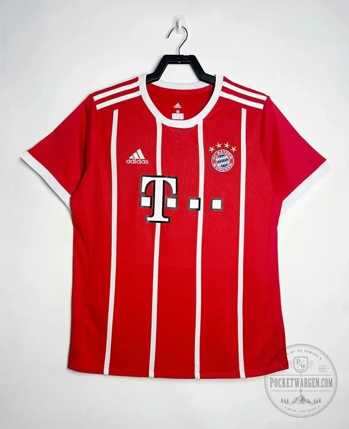 Bayern Munich 2017-2018 Home Kit Red and White Striped Football Jersey