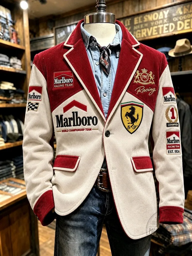 Marlboro Racing Team Ferrari Formula One Vintage Corduroy Blazer Jacket 1 Marlboro Racing Team Ferrari Formula One Vintage Corduroy Blazer Jacket