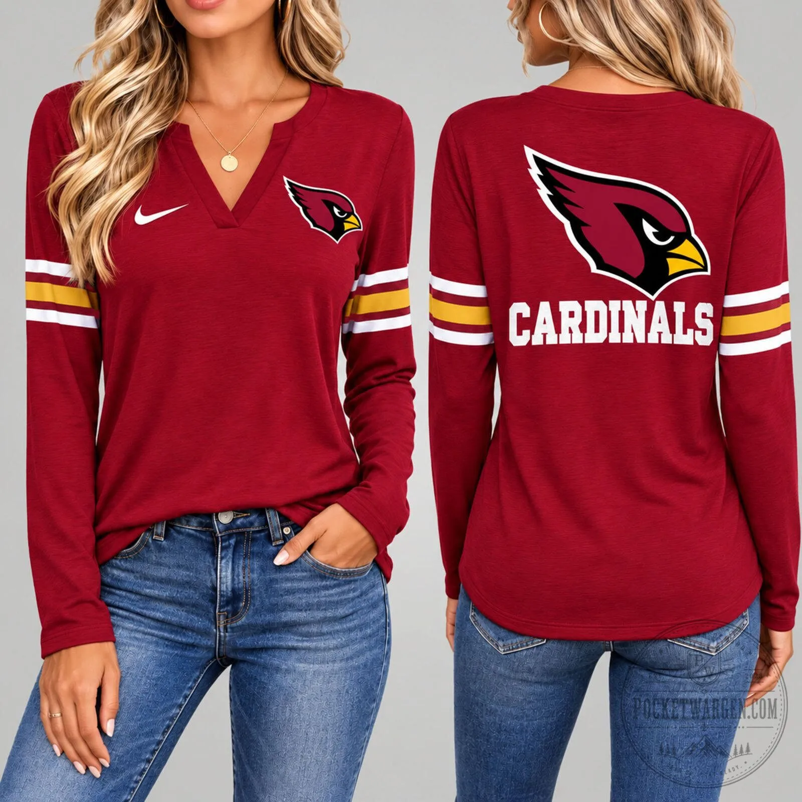 Arizona Cardinals Women's V-Neck Long Sleeve T-Shirt 5 Arizona Cardinals Women