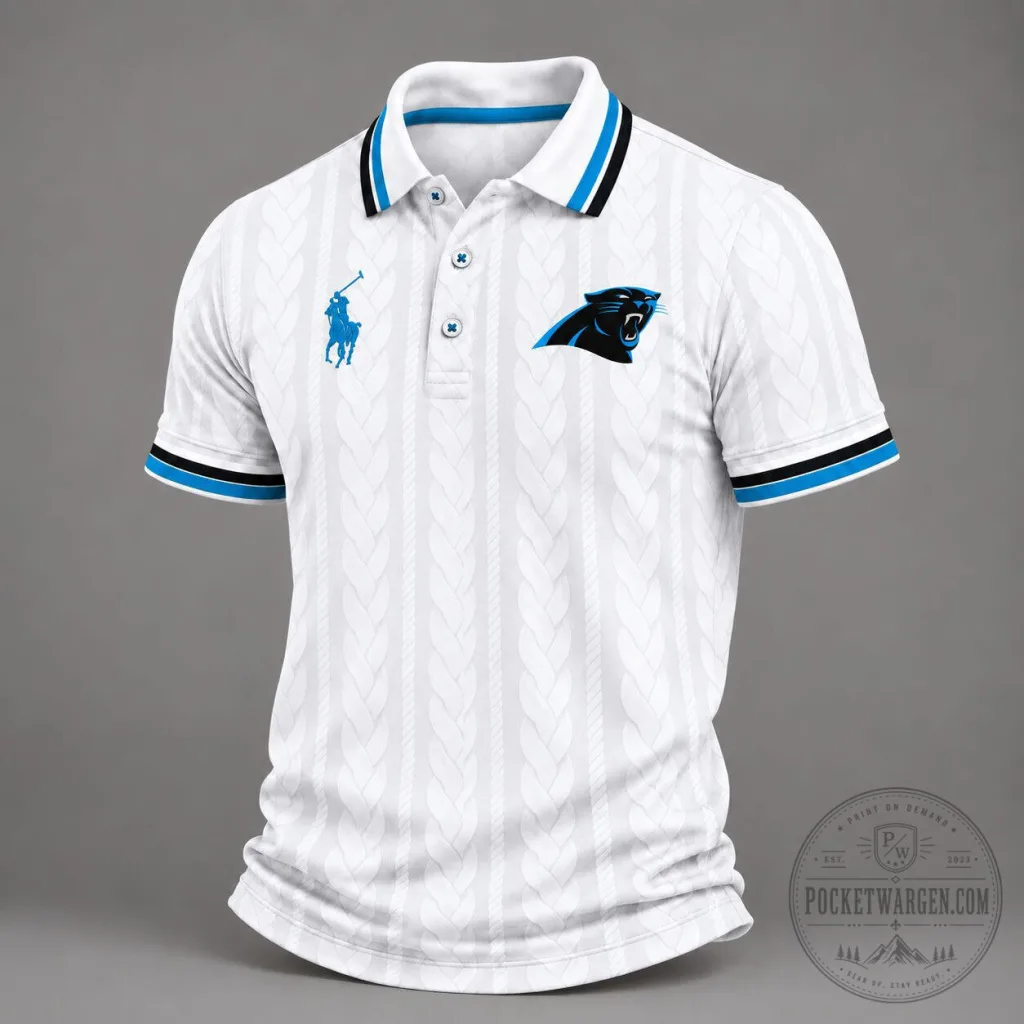 Carolina Panthers NFL Football Team Logo White Polo Shirt for Men Carolina Panthers NFL Football Team Logo White Polo Shirt for Men