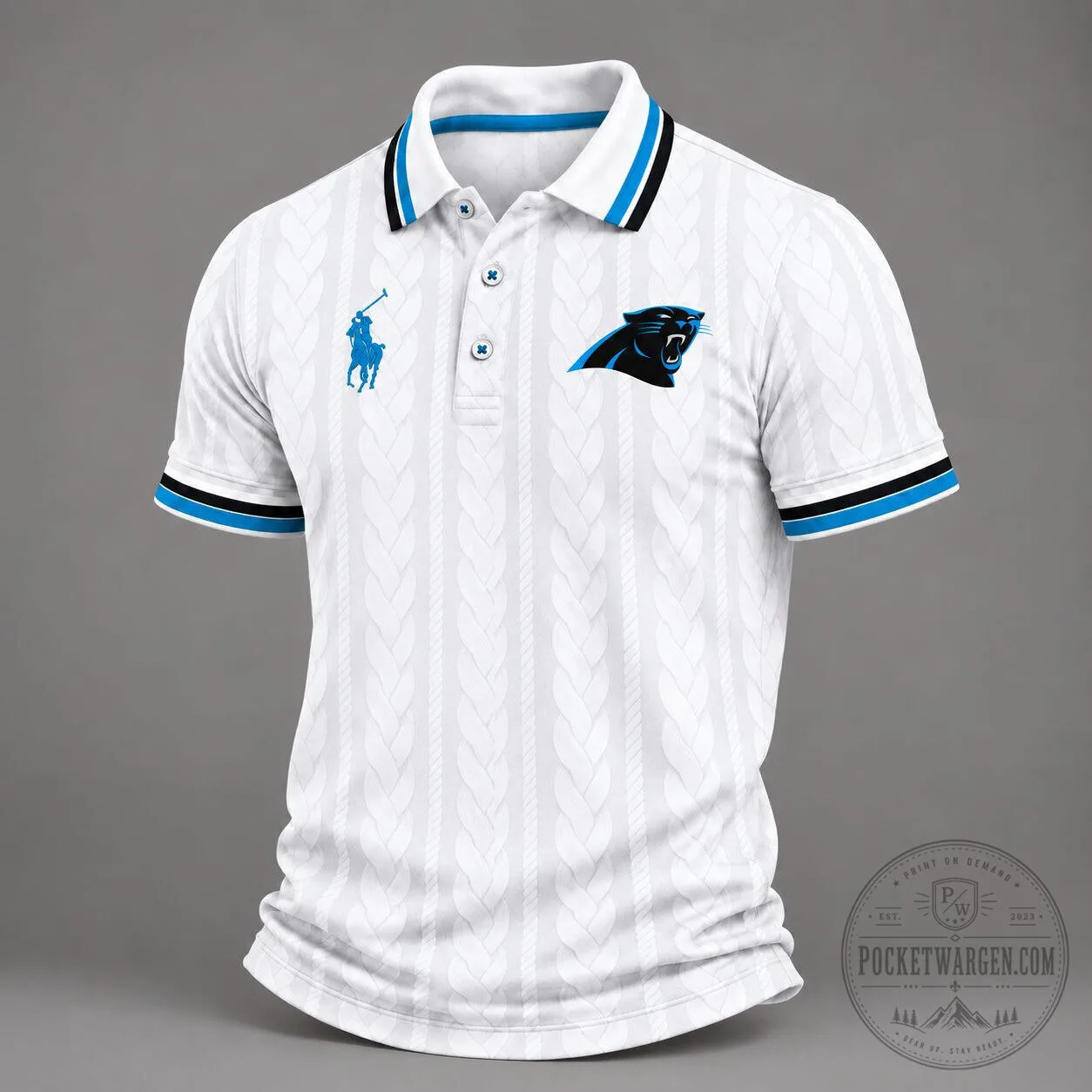 Carolina Panthers NFL Football Team Logo White Polo Shirt for Men 3 Carolina Panthers NFL Football Team Logo White Polo Shirt for Men