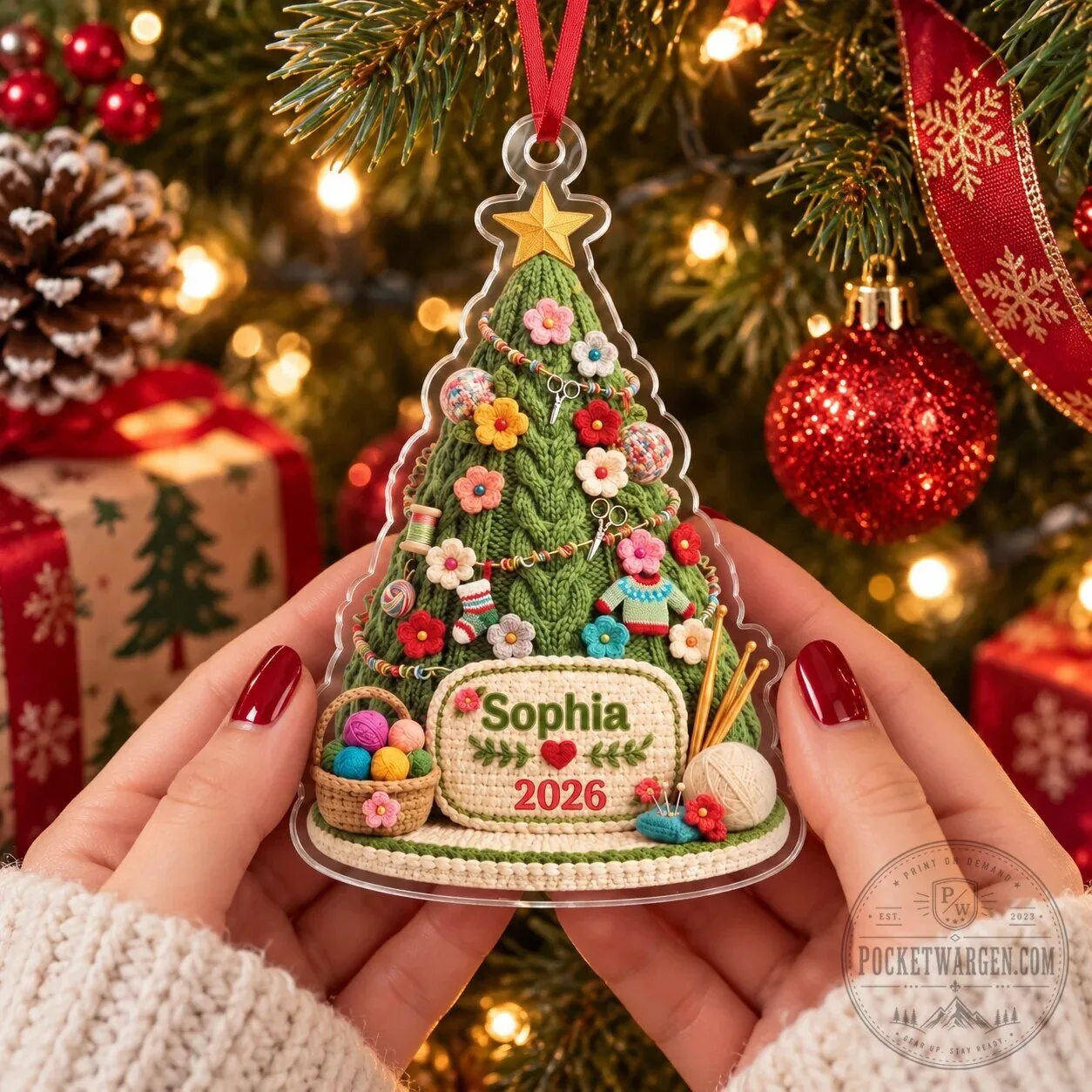 Personalized Crochet Christmas Tree Ornament, Custom Name Yarn Lover Gift 15 Personalized Crochet Christmas Tree Ornament, Custom Name Yarn Lover Gift