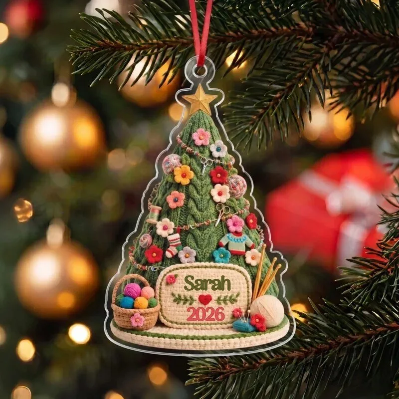 Personalized Crochet Christmas Tree Ornament, Custom Name Yarn Lover Gift 17 Personalized Crochet Christmas Tree Ornament, Custom Name Yarn Lover Gift