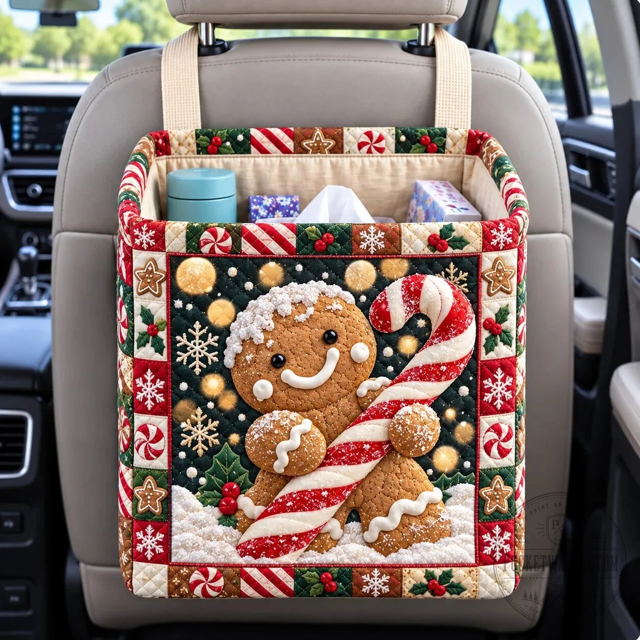 Gingerbread Candy Cane Christmas Car Seat Back Storage Basket Organizer 8 Gingerbread Candy Cane Christmas Car Seat Back Storage Basket Organizer