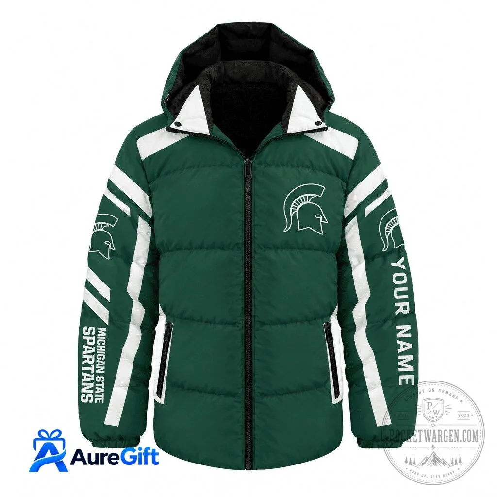 Michigan State Spartans NCAA Custom Name Puffer Jacket
