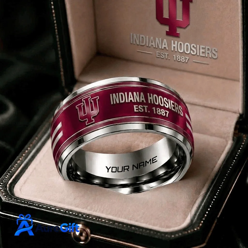 Indiana Hoosiers Personalized Engraved Ring, University of Indiana College Ring 1 Indiana Hoosiers Personalized Engraved Ring, University of Indiana College Ring