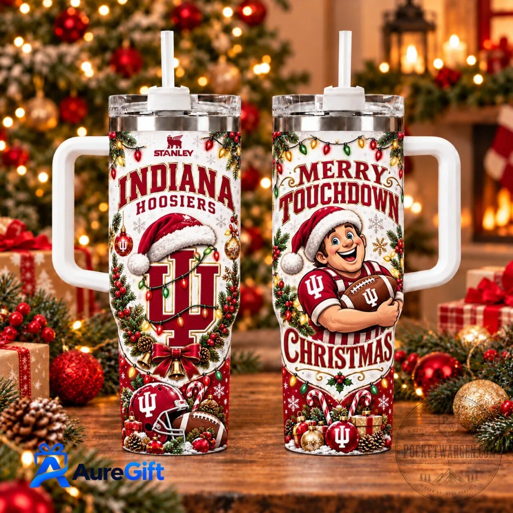 Indiana Hoosiers Merry Touchdown Christmas 40oz Stainless Steel Tumbler with Handle Indiana Hoosiers Merry Touchdown Christmas 40oz Stainless Steel Tumbler with Handle