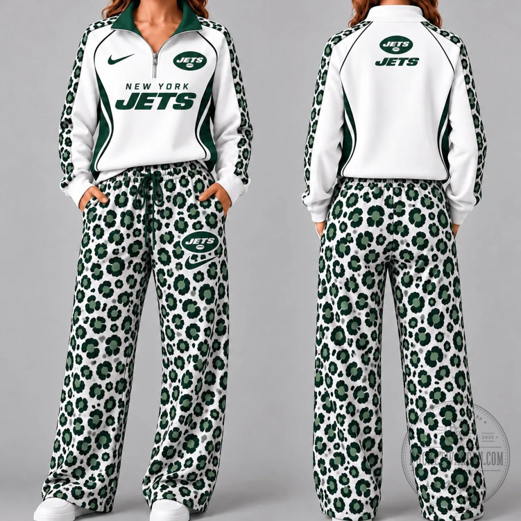 New York Jets Leopard Print Quarter Zip Pullover Sweatshirt New York Jets Leopard Print Quarter Zip Pullover Sweatshirt